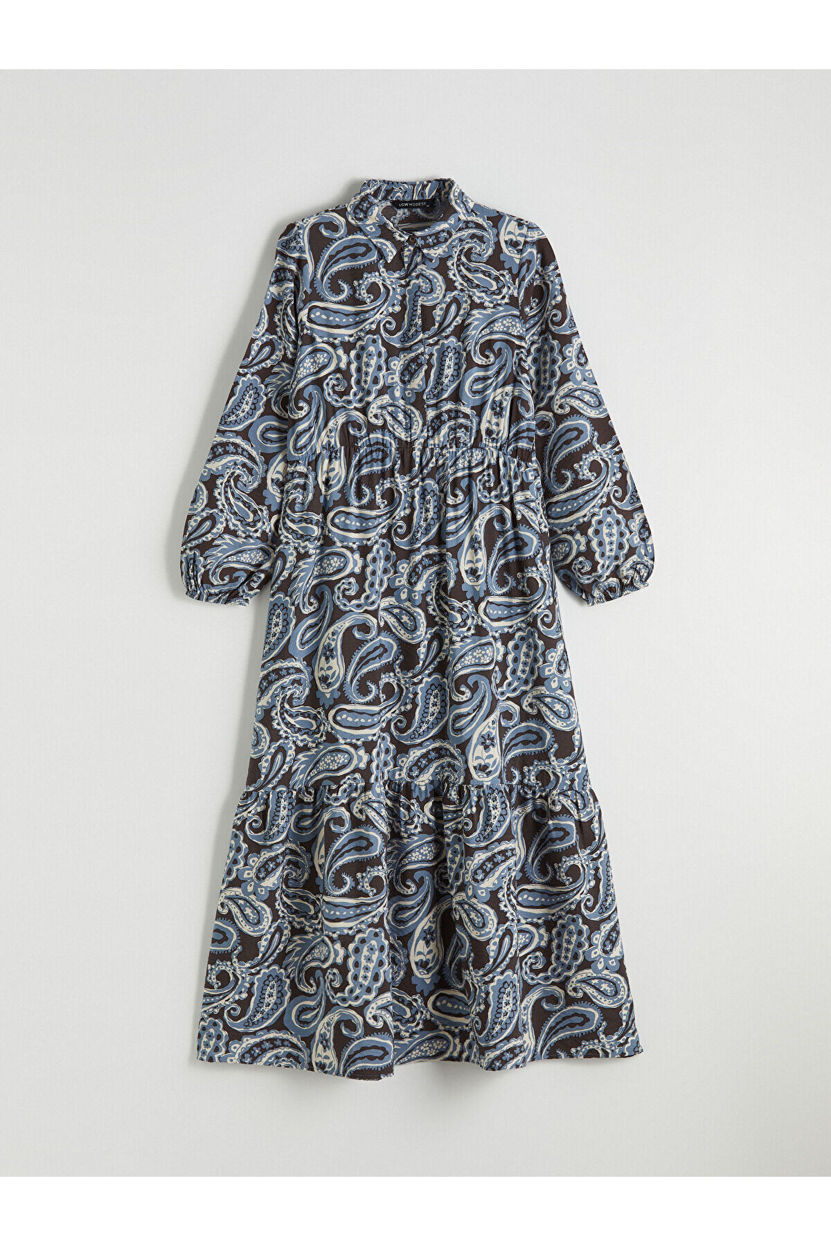 LC Waikiki Shirt Collar Patterned Waist-Fitted Dress