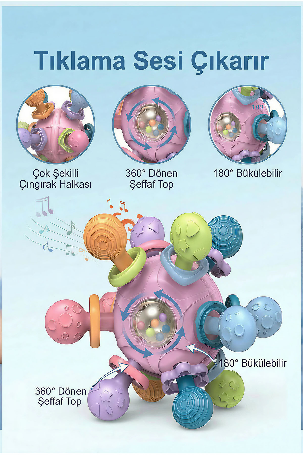 BBSKY Montessori Duyusal Diş Kaşıyıcı Top Eğitici Bebek Oyuncağı Çıngıraklı Güvenli ABS TPE Malzeme fotoğrafı 6 (önizleme)