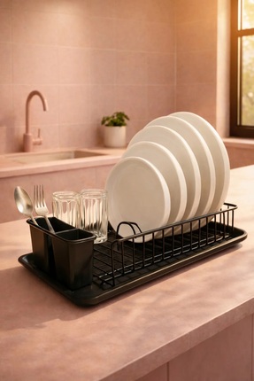 KITCHBATH Paslanmaz Tezgah Üstü Tepsili Bulaşık Sepeti Rafı, Metal Bulaşıklık...