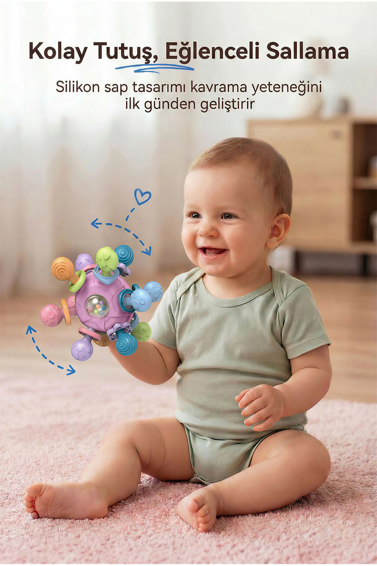 BBSKY Montessori Duyusal Diş Kaşıyıcı Top Eğitici Bebek Oyuncağı Çıngıraklı Güvenli ABS TPE Malzeme fotoğrafı 4 (önizleme)