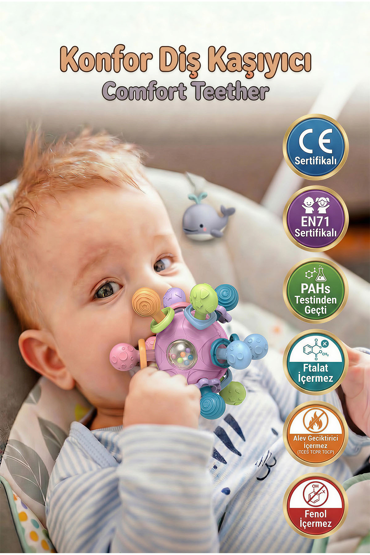 BBSKY Montessori Duyusal Diş Kaşıyıcı Top Eğitici Bebek Oyuncağı Çıngıraklı Güvenli ABS TPE Malzeme fotoğrafı 5 (önizleme)