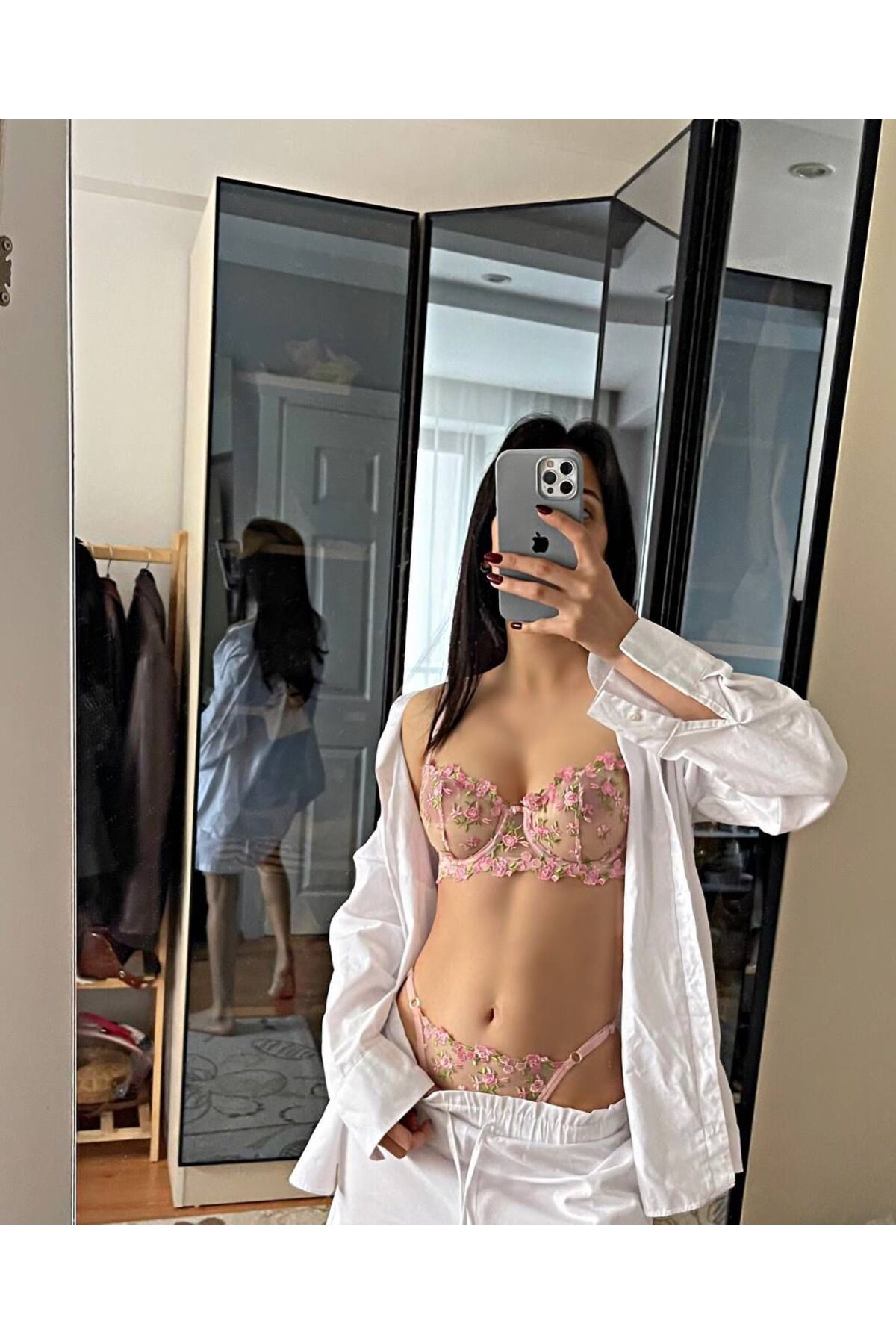 BanaTAP  Prenses Yumuşacık Pembe Çİçekli Dantel Detaylı Balenli Sütyen&Tanga İç Çamaşır Takımı - Görsel 2