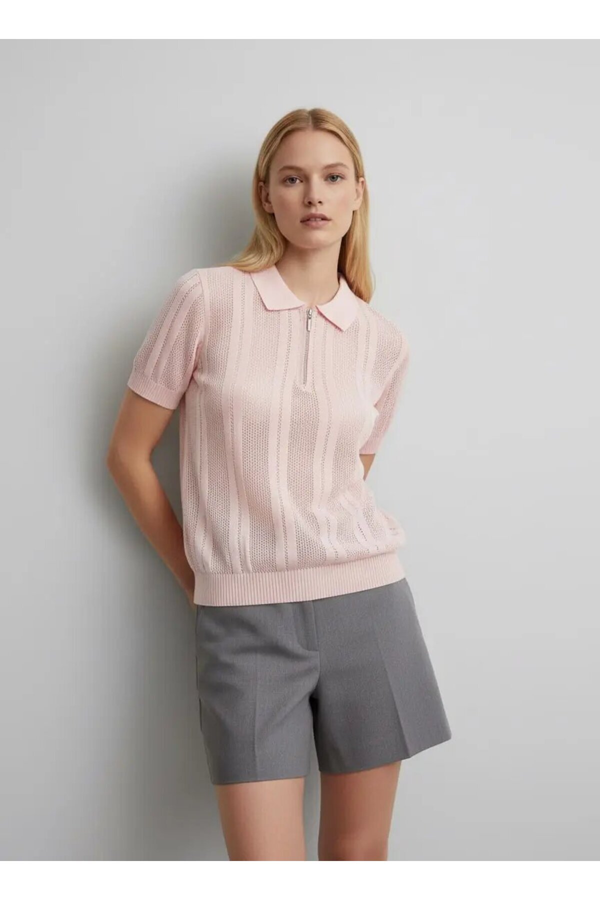 Park Karon  Kadın Polo Yaka Fermuarlı Örgü Detay Triko Kazak 12471