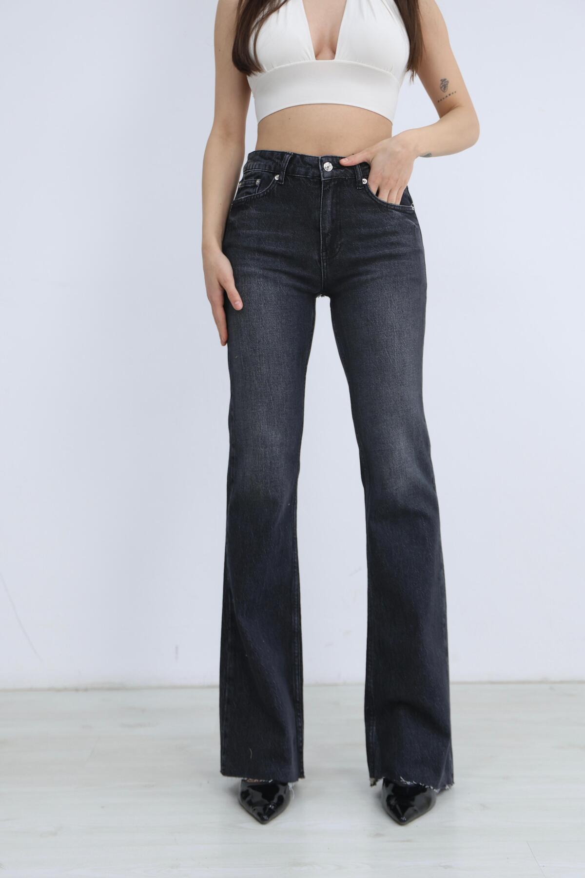 Ucajean  UCA JEAN Kadın Yüksek Bel Flare Füme Jean Pantolon - Görsel 3