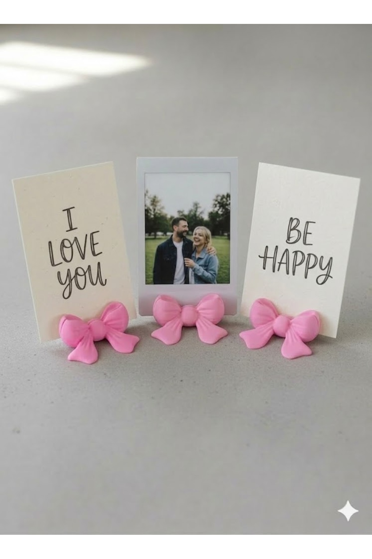 Bow Shaped Mini Photo | Note Holder | Card Holder 3 Ribbons/Bow Pink Color