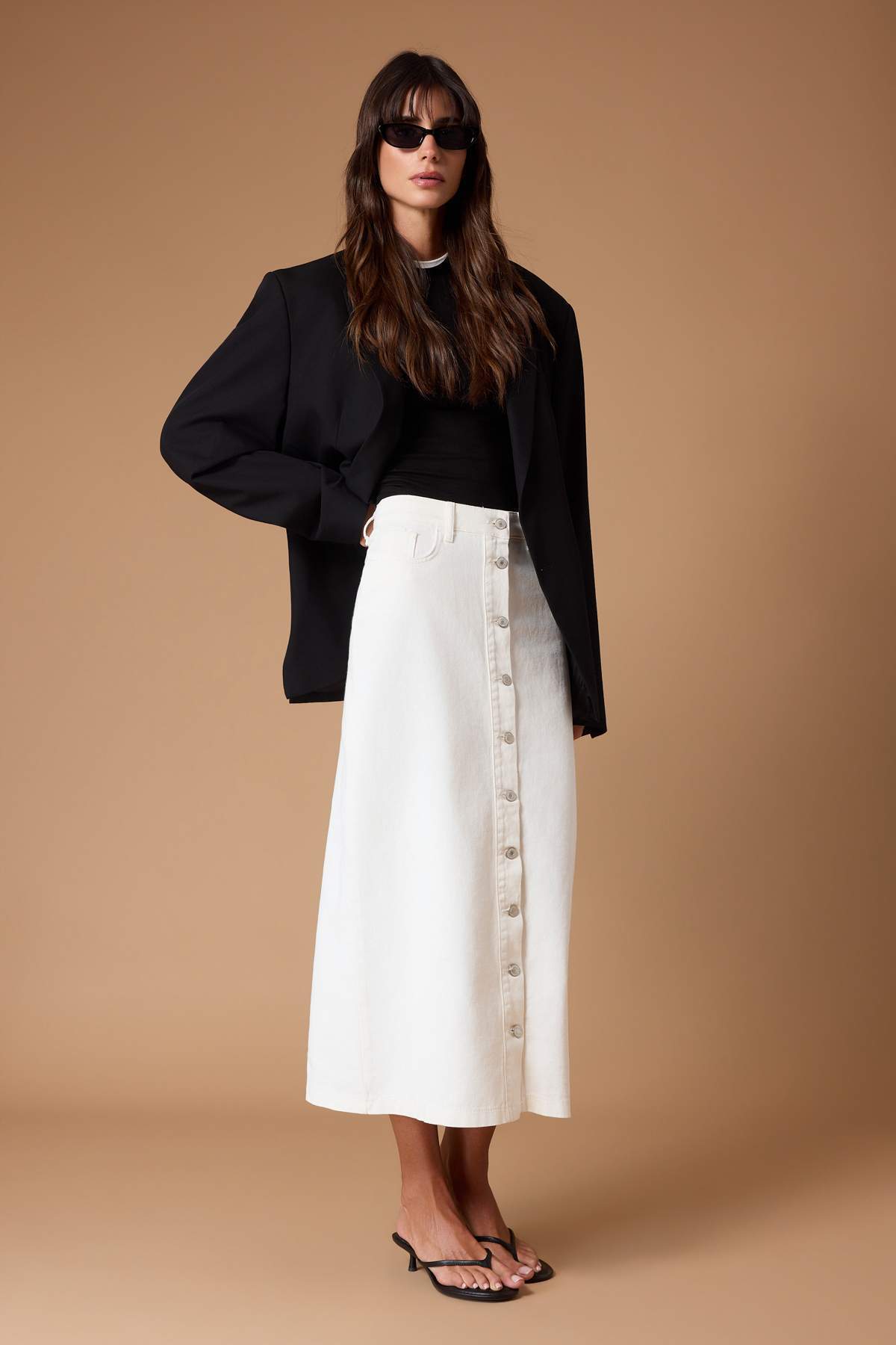 Trendyol Collection Ecru gombos záródású farmer farmerszoknya TCTSS23EE00024