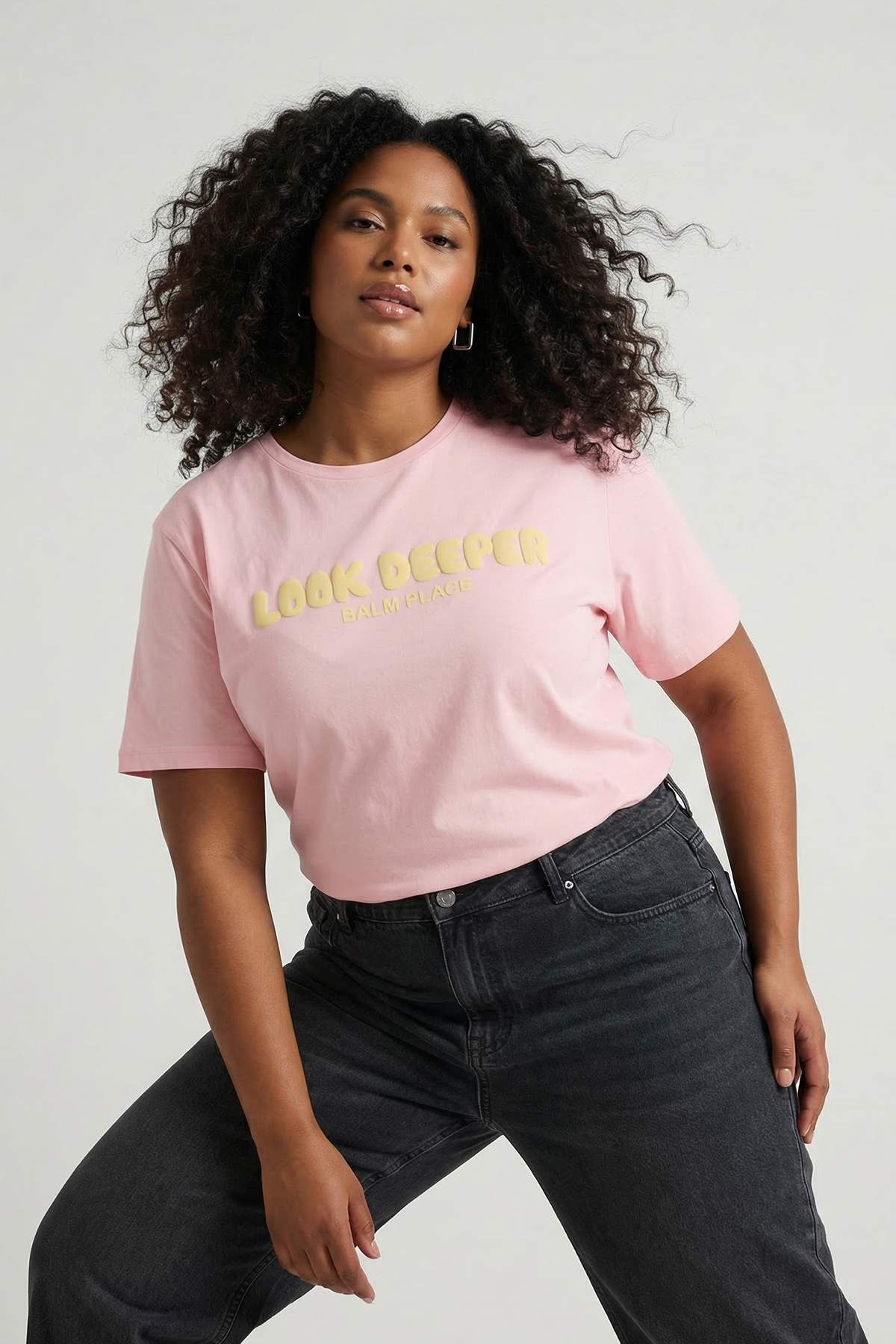 Trendyolmilla Curve Pembe Slogan Baskılı Relaxed %100 Pamuk Örme Büyük Beden T-shirt TBBSS24BF00036