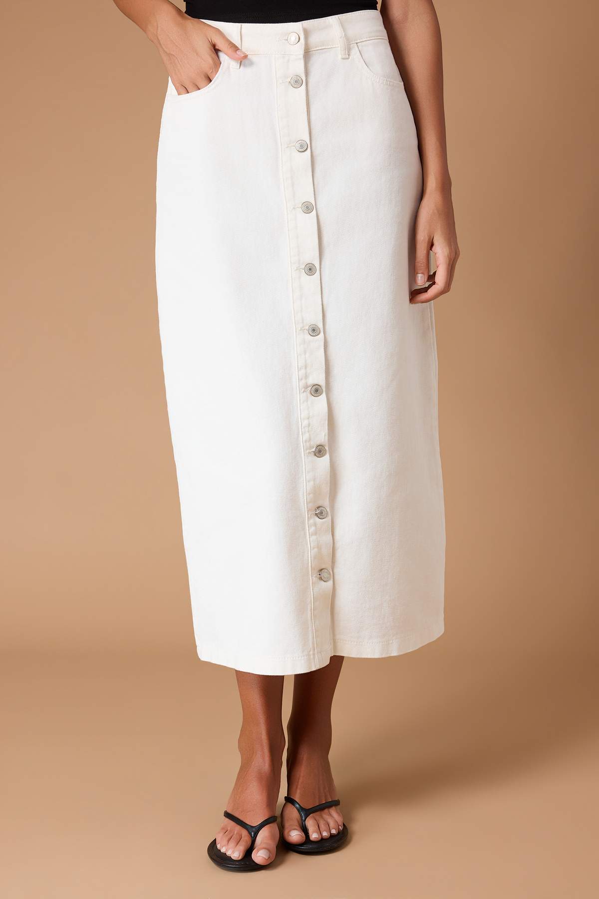 Trendyolmilla  Ekru Düğme Kapamalı Denim Kot Etek TCTSS23EE00024 - Görsel 6