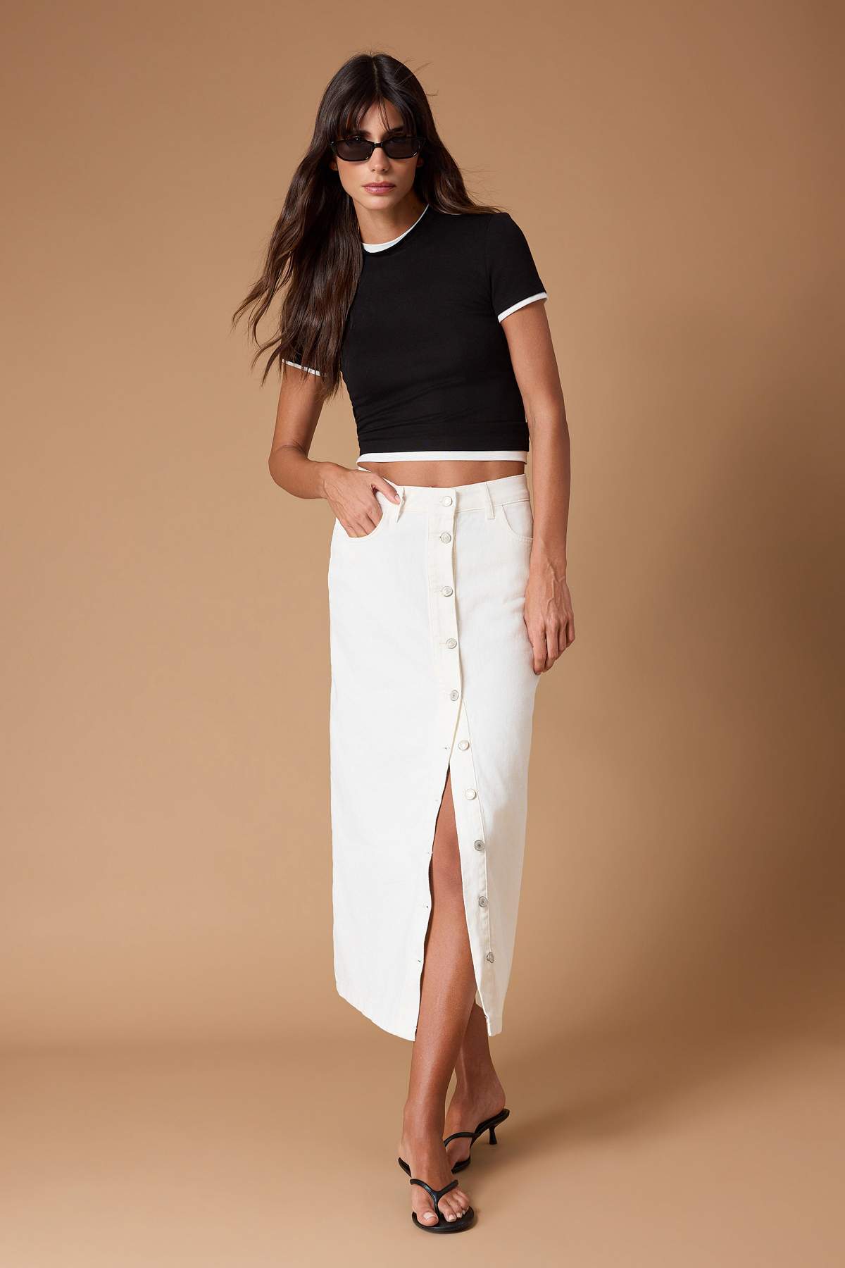 Trendyolmilla  Ekru Düğme Kapamalı Denim Kot Etek TCTSS23EE00024 - Görsel 5