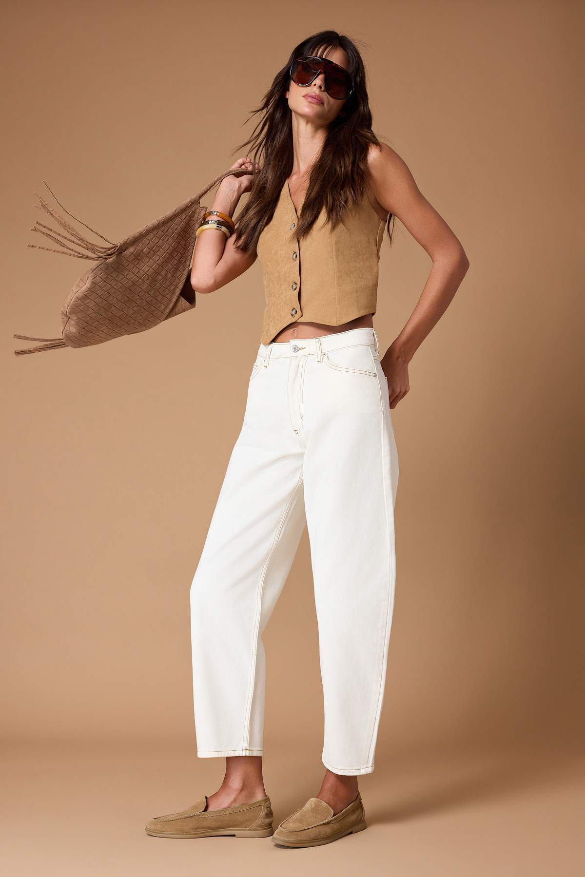 Trendyol Collection Beli Visok struk Barrel 100% pamuk farmerke bez rastezanj...