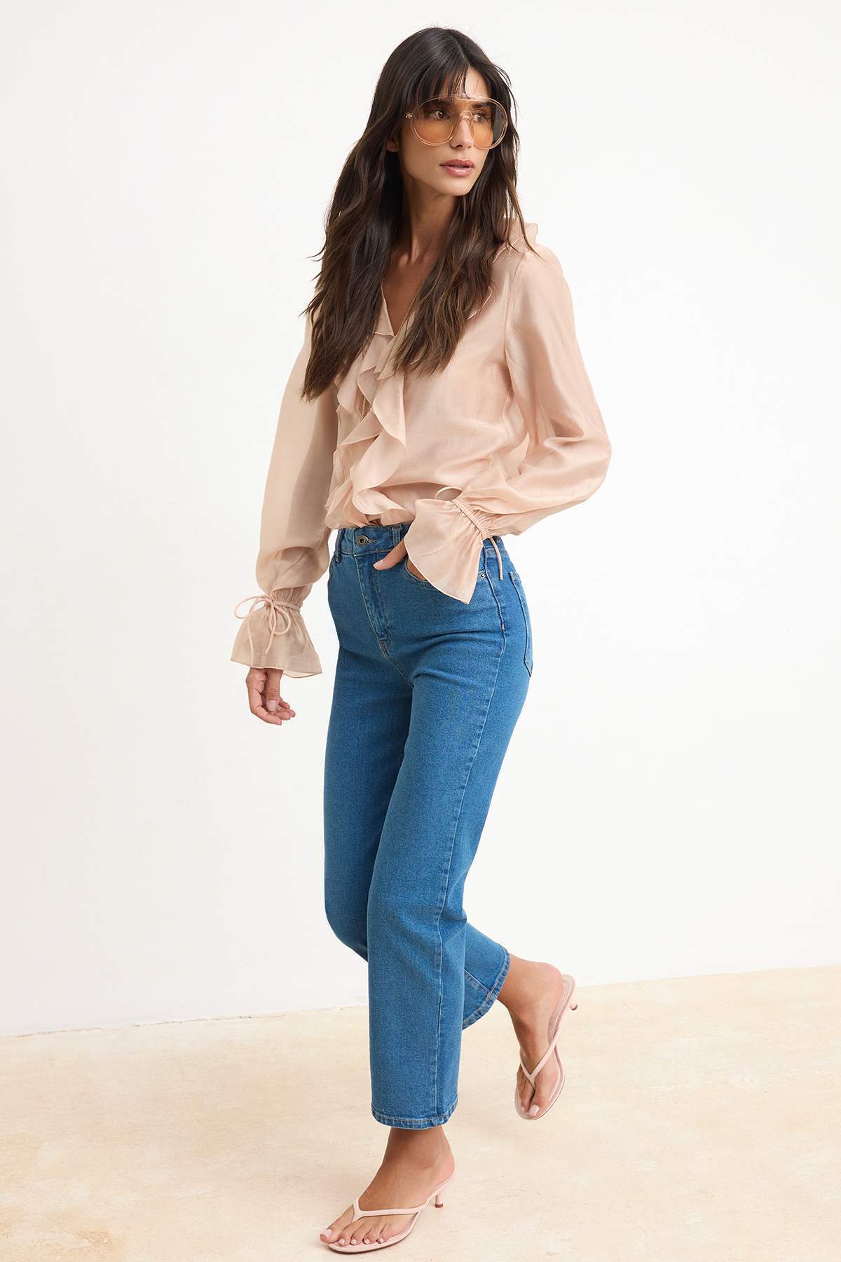 Trendyolmilla  Mavi Yüksek Bel Orta Esnek Straight Düz Kesim Jeans TWOSS26JE00189 - Görsel 2