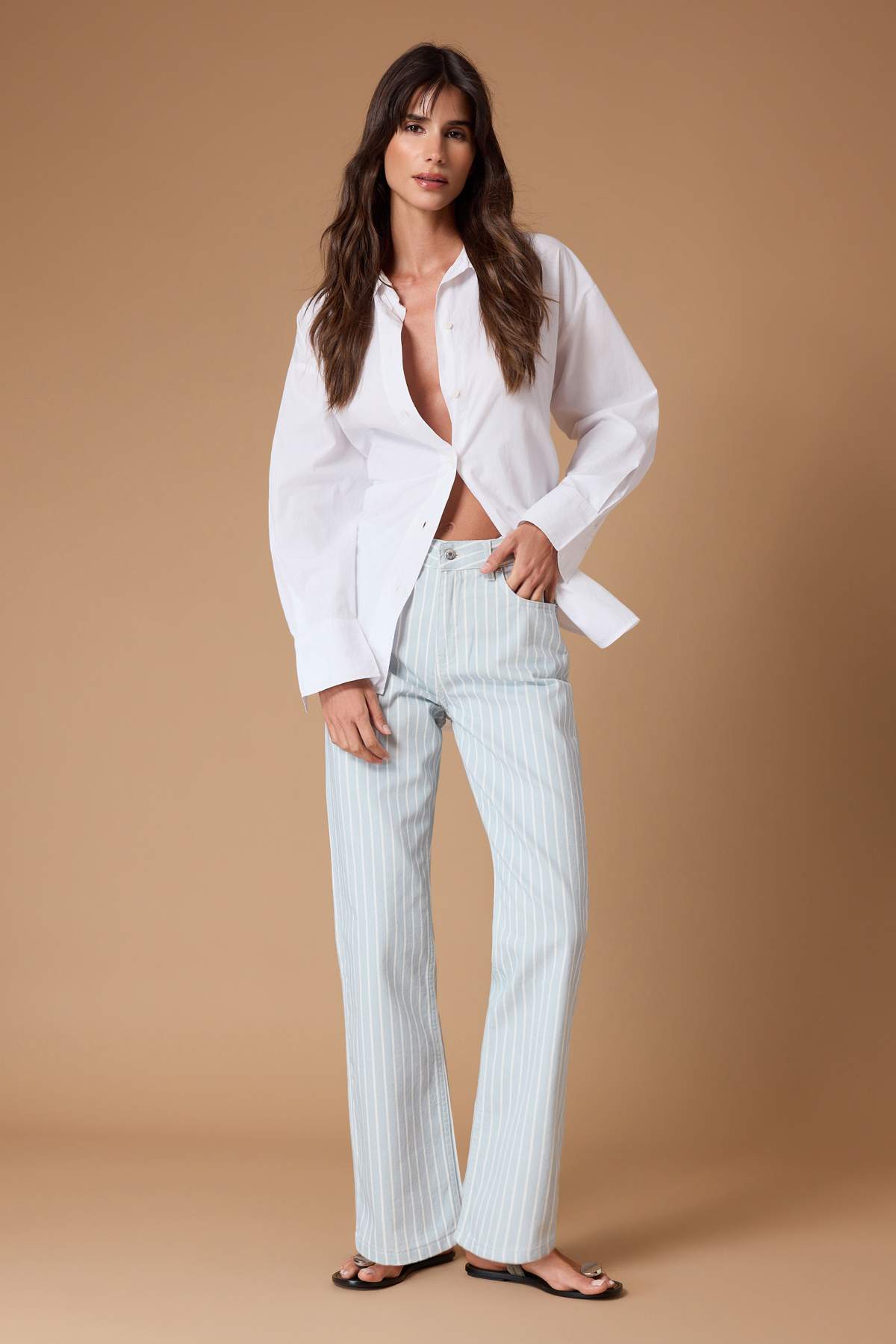 Trendyolmilla  Çok Renkli DÖKÜMLÜ Çizgili Yüksek Bel Straight Düz Kesim Jeans TWOSS26JE00236 - Görsel 2