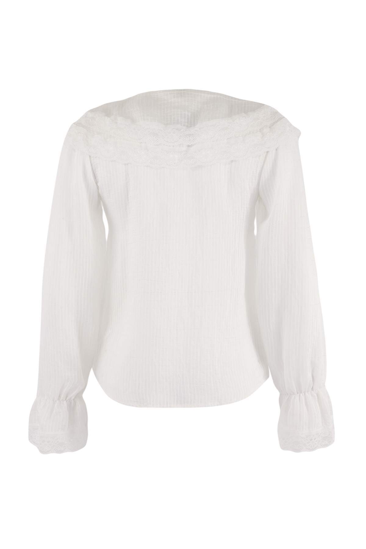 Trendyolmilla  Limited Edition Beyaz Hafif Transparan Dantel Garnili Gömlek TWOSS26GO00123 - Görsel 2