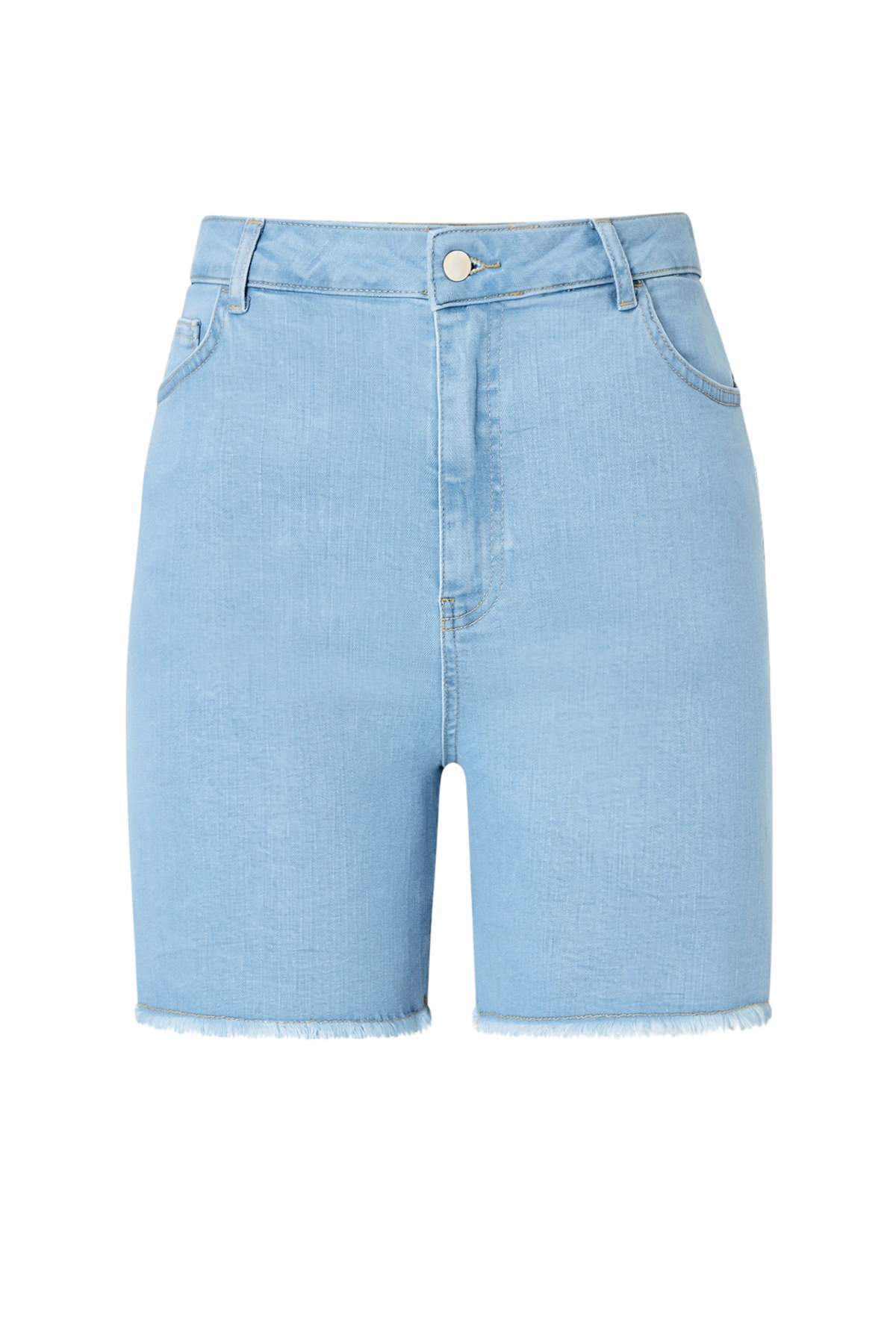 Trendyolmilla Curve Buz Mavisi Yüksek Bel Esnek Skinny Denim Şort & Bermuda TBBSS22AP0008