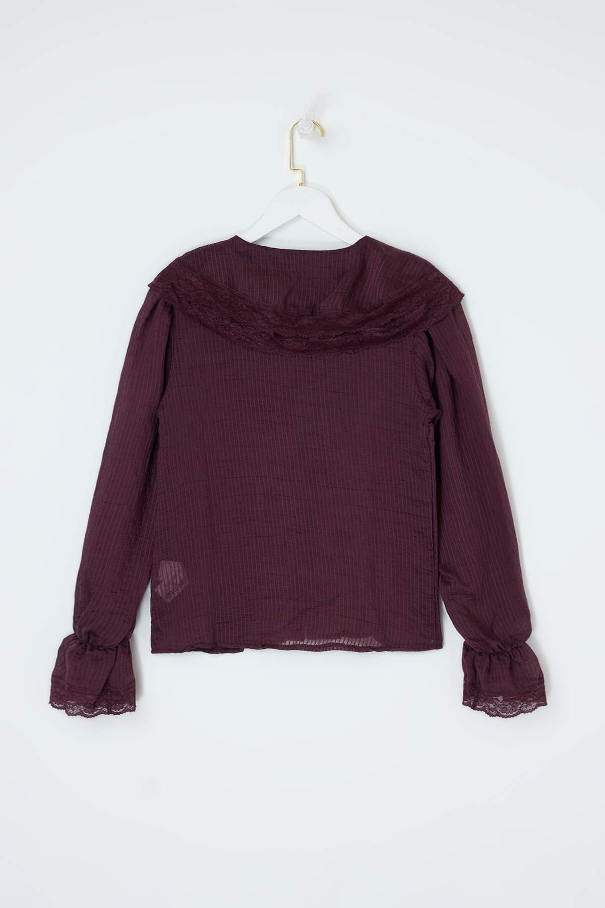 Trendyolmilla  Limited Edition Mürdüm Hafif Transparan Dantel Garnili Gömlek TWOSS26GO00123 - Görsel 2