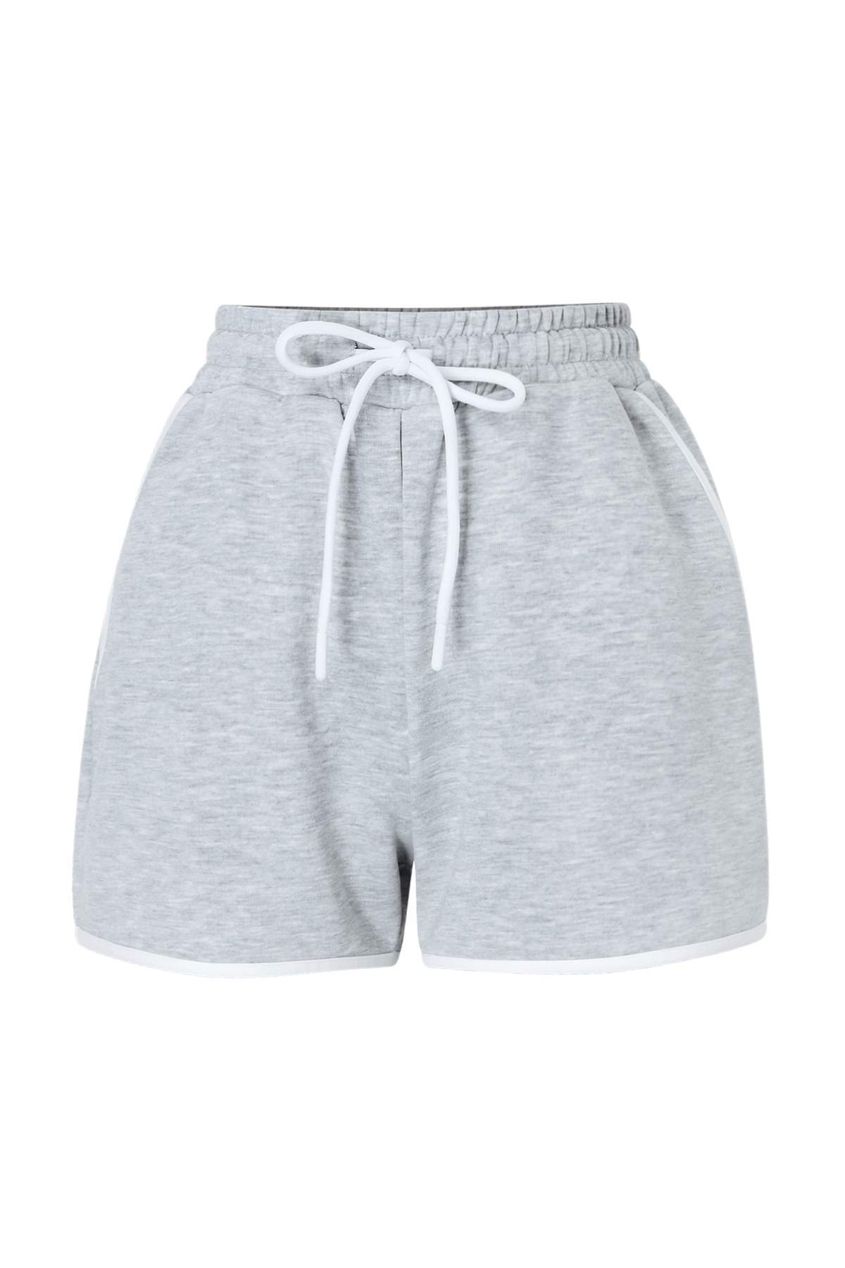 Trendyolmilla  Gri Melanj Renk Bloklu Fitted/Vücuda Oturan Cepli Fitilli Esnek Örme Alt-Üst Takım TWOSS26AU00081 - Görsel 7