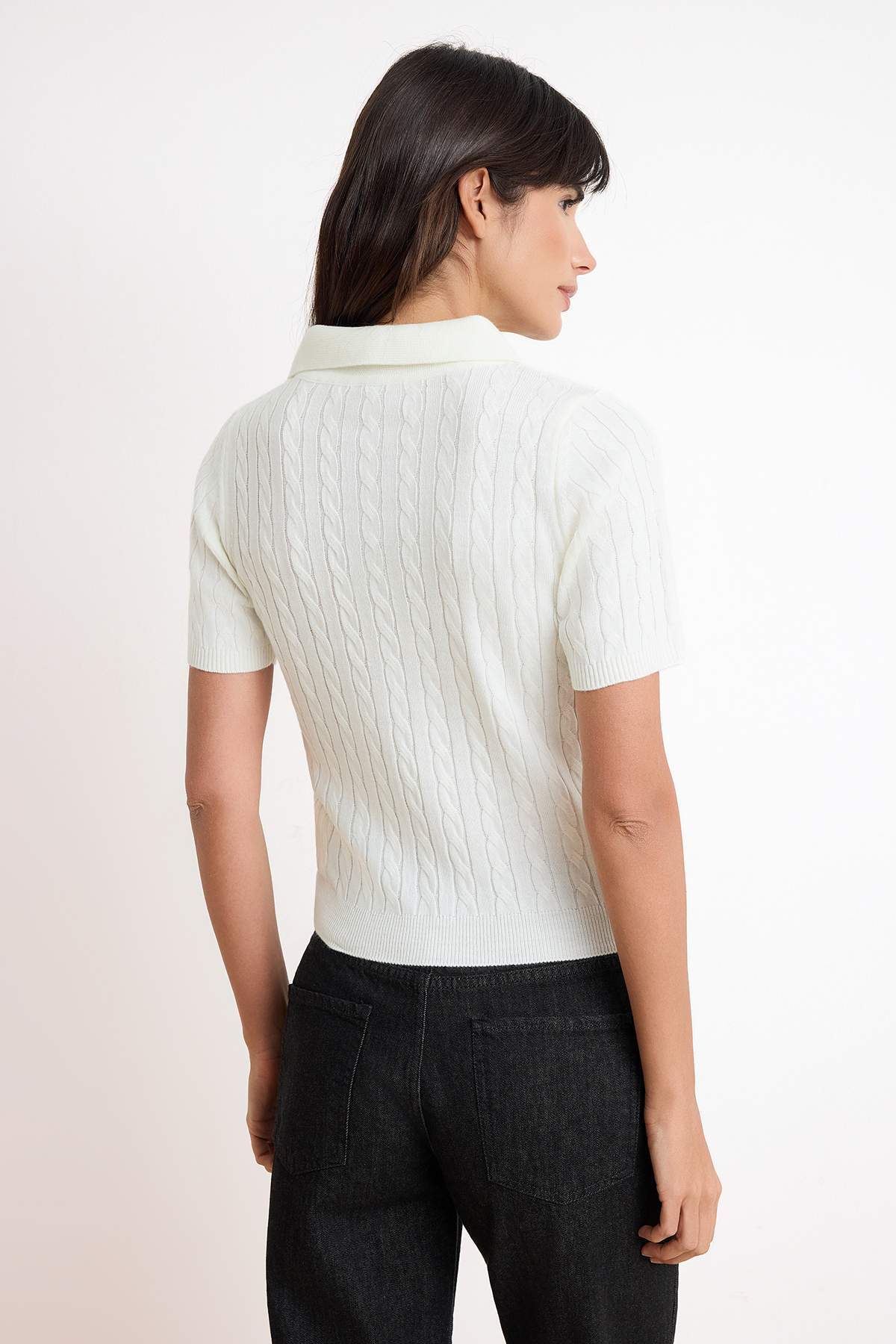 Trendyolmilla  Ekru At Nakışlı Polo Yaka Saç Örgü Triko Bluz TWOSS26BZ00163 - Görsel 4