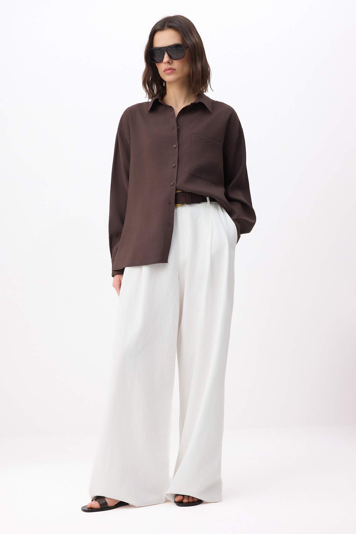 Trendyolmilla  Kahverengi Geniş Kalıp Modal Gömlek TWOSS26GO00077 - Görsel 2