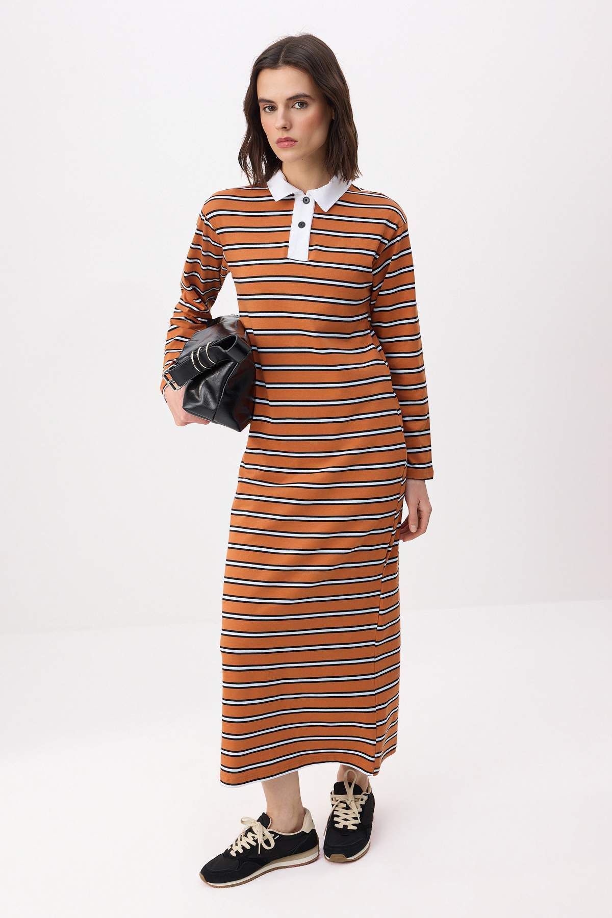 Trendyolmilla Modest Çok Renkli Astarsız Çizgili Örme Çizgili Süprem Tesettür Elbise TCTSS26EB00022