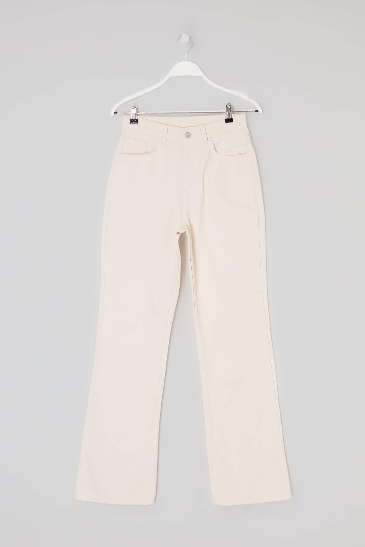 Trendyolmilla  Ekru Yüksek Bel Straight/Düz Kesim %100 Pamuk Jeans TWOAW26JE00025 - Görsel 5