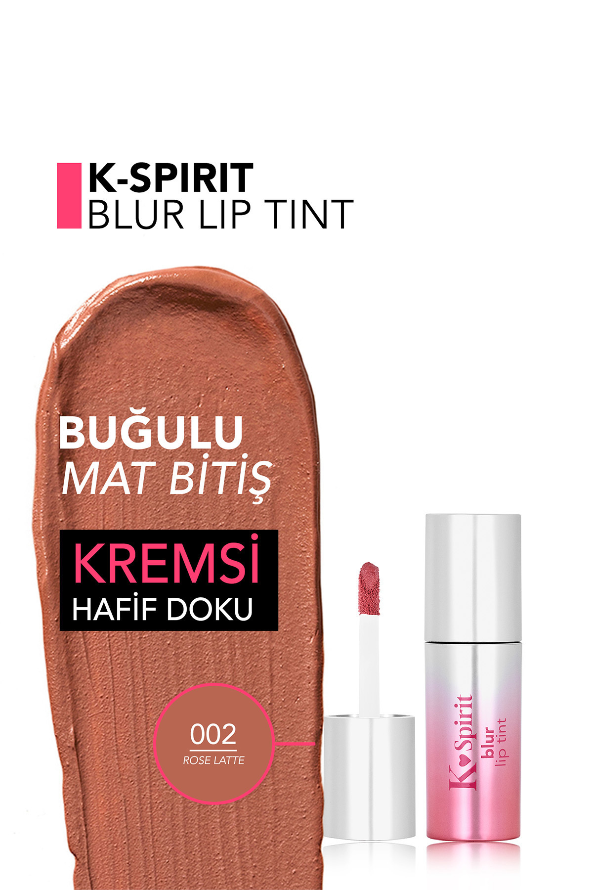رژ لب مات و مرطوب کننده K-Spirit Blur با ماندگاری طولانی — صورتی ۹۸۶۸ — تصویر 4 از 5