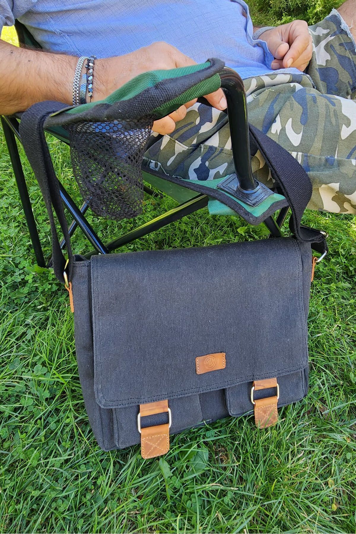 HNB Siyah Kanvas Su Geçirmez İş Okul Evrak Laptop Orijinal Postacı Çantası görsel 3