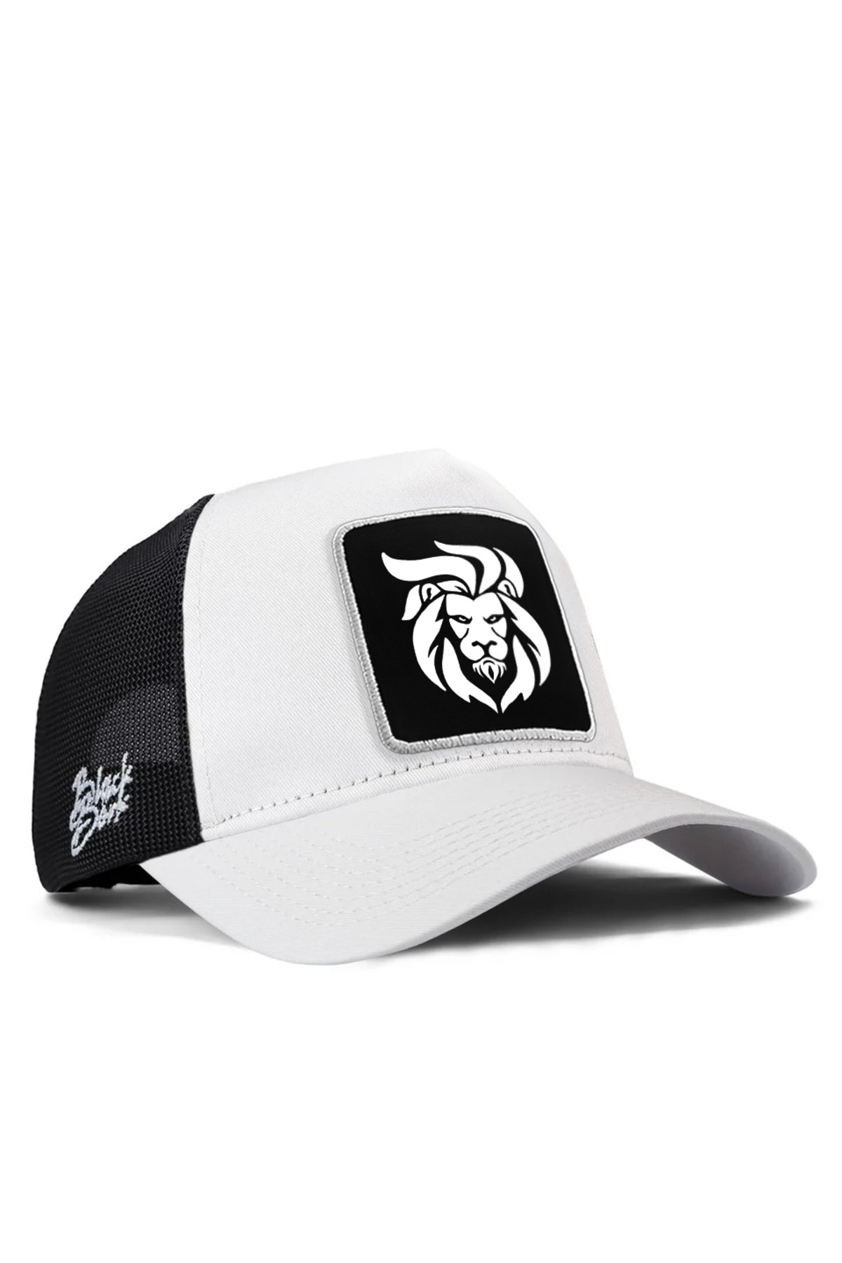 White-Black Trucker Hat with Lion Logo