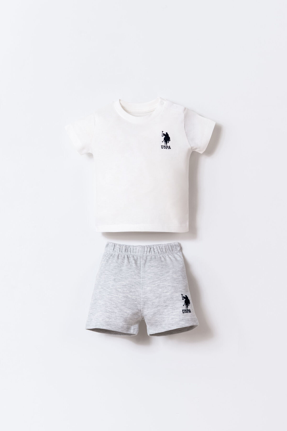 U.S. Polo Assn. Baby Boy Crew Neck Embroidered Summer Regular Fit White Shorts Set Usb2283-C-V1