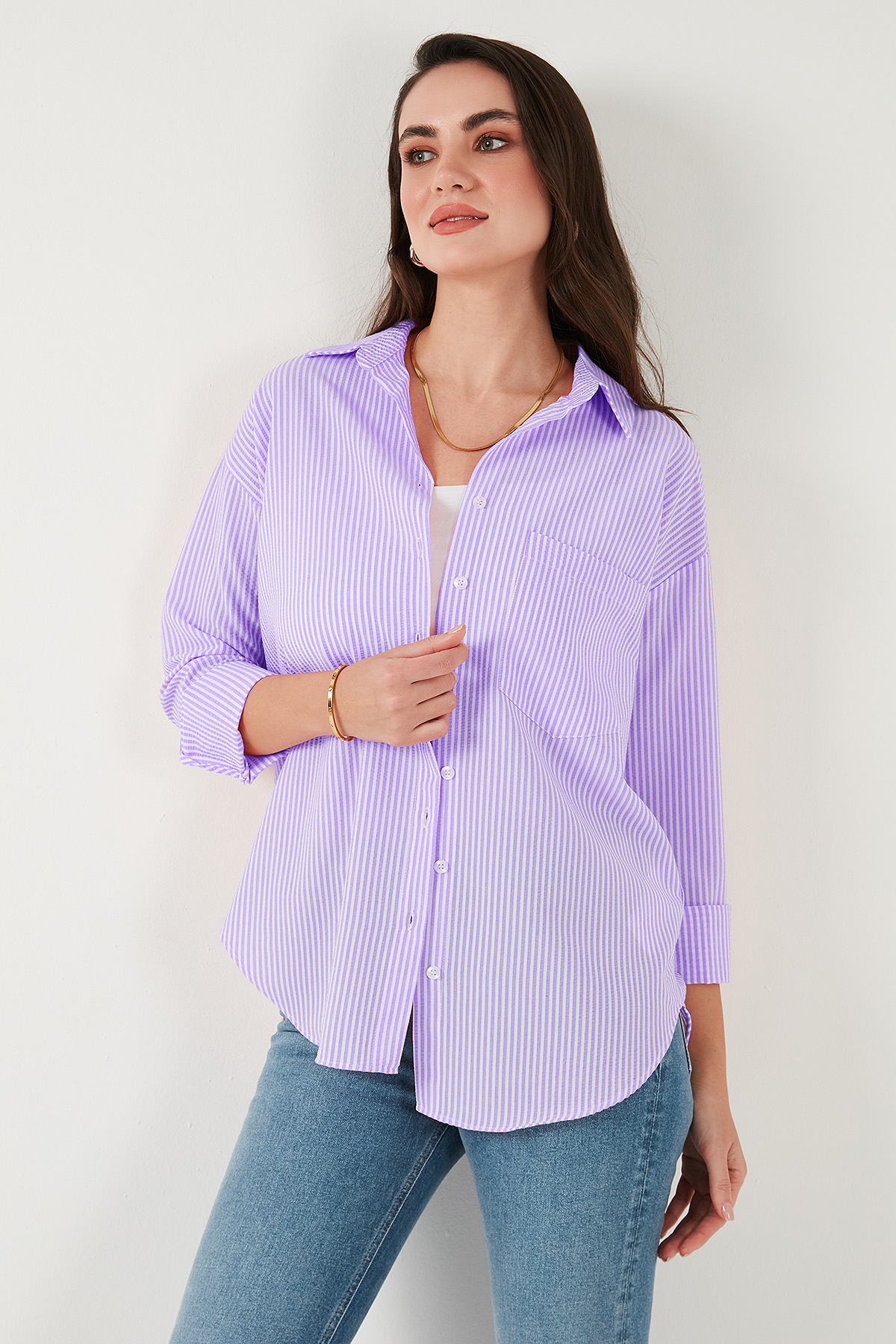 Lela  Regular Fit Uzun Kollu Cepli Çizgili Gömlek GÖMLEK 6772895 - Görsel 3