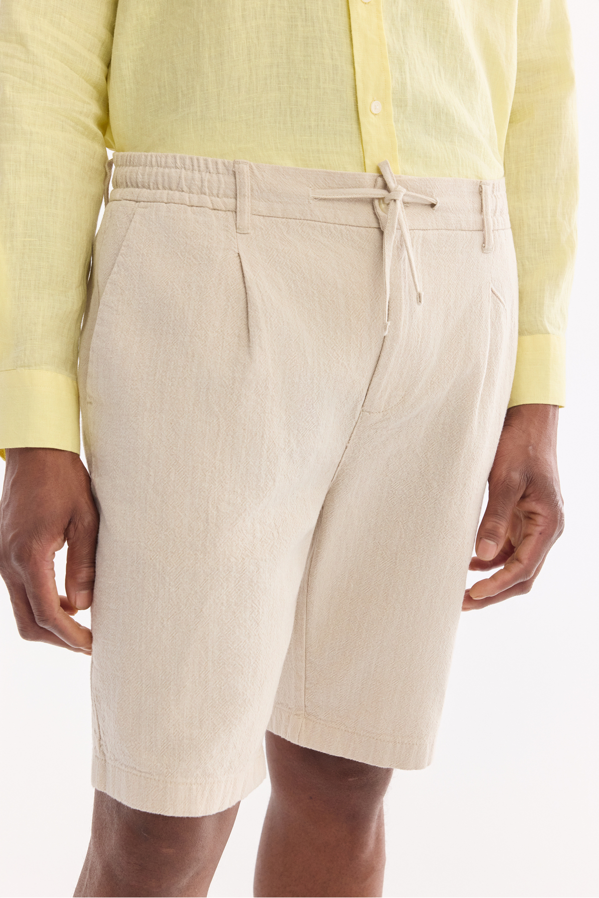 Avva  Erkek Bej Beli Lastikli Keten Karışımlı Relaxed Fit Şort B003731 - Görsel 6