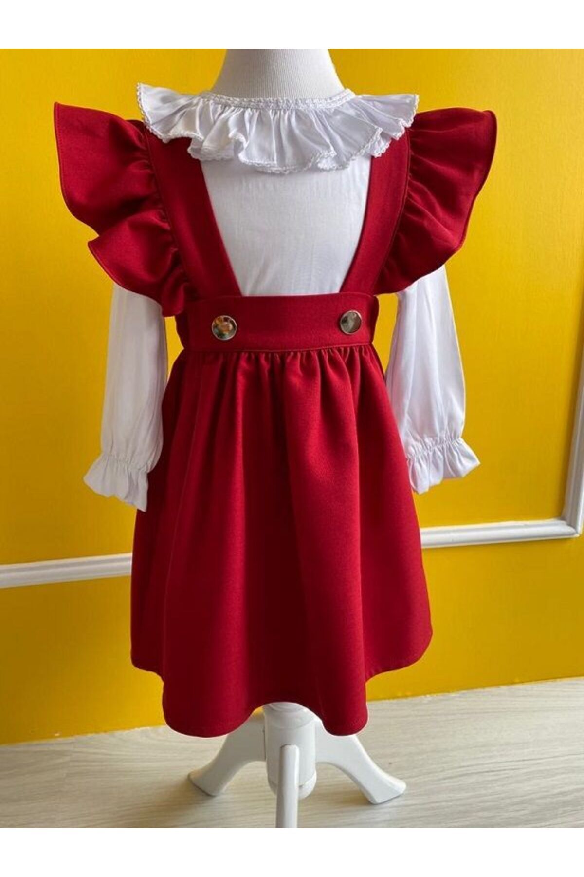 Genel Markalar Fırfırlı Gömlekli Kız Bebek Kız Çocuk Kırmızı Elbise fotoğrafı 2 (önizleme)