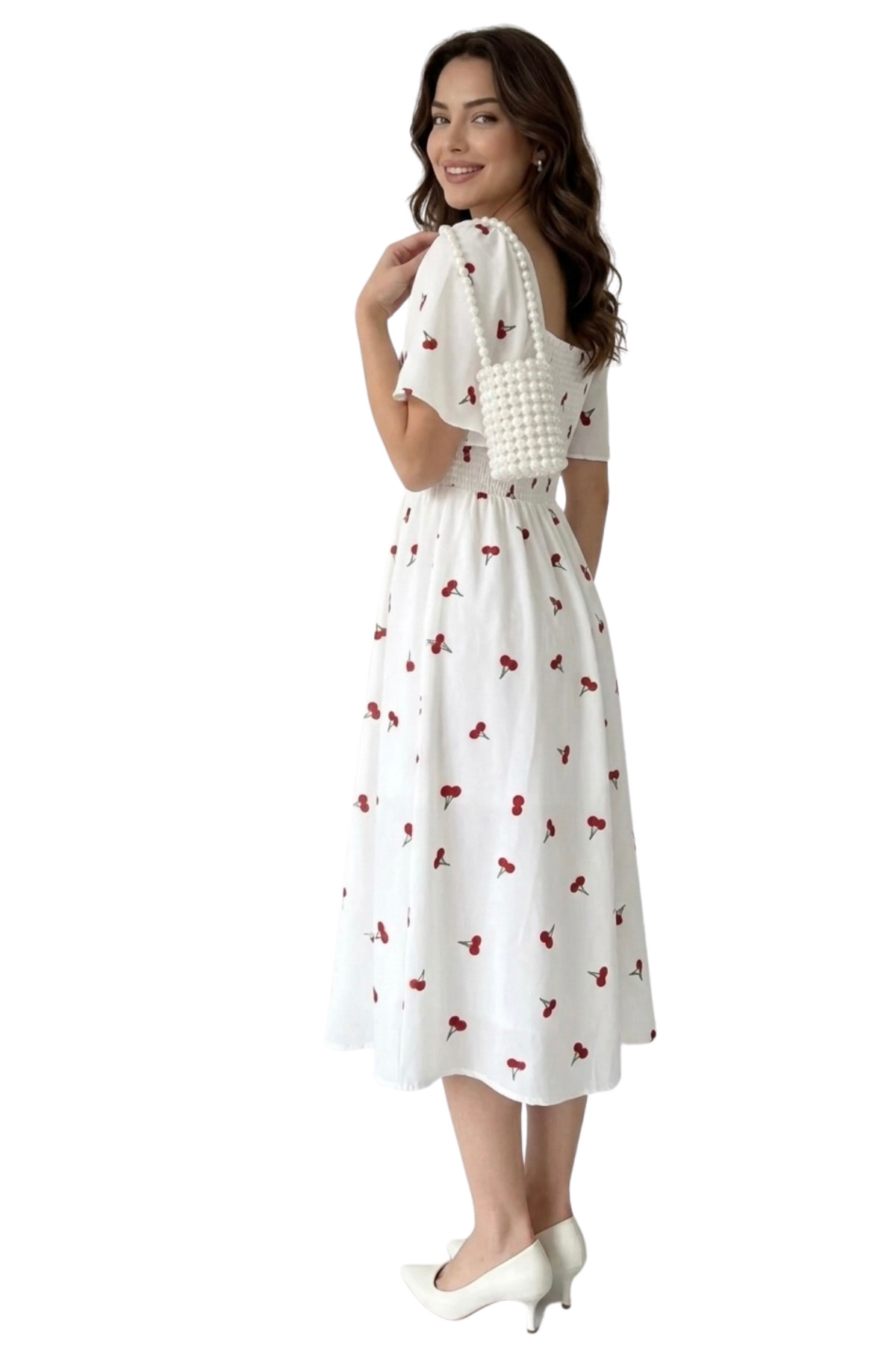 Thiff  Gipeli Kemerli Kare Yaka Elbise Uzun Poplin Elbise