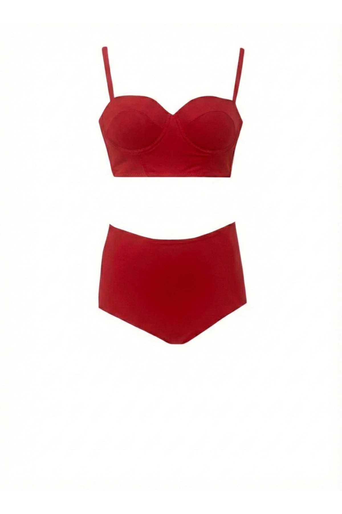 Red High Waist Bikini Bottom Top Set