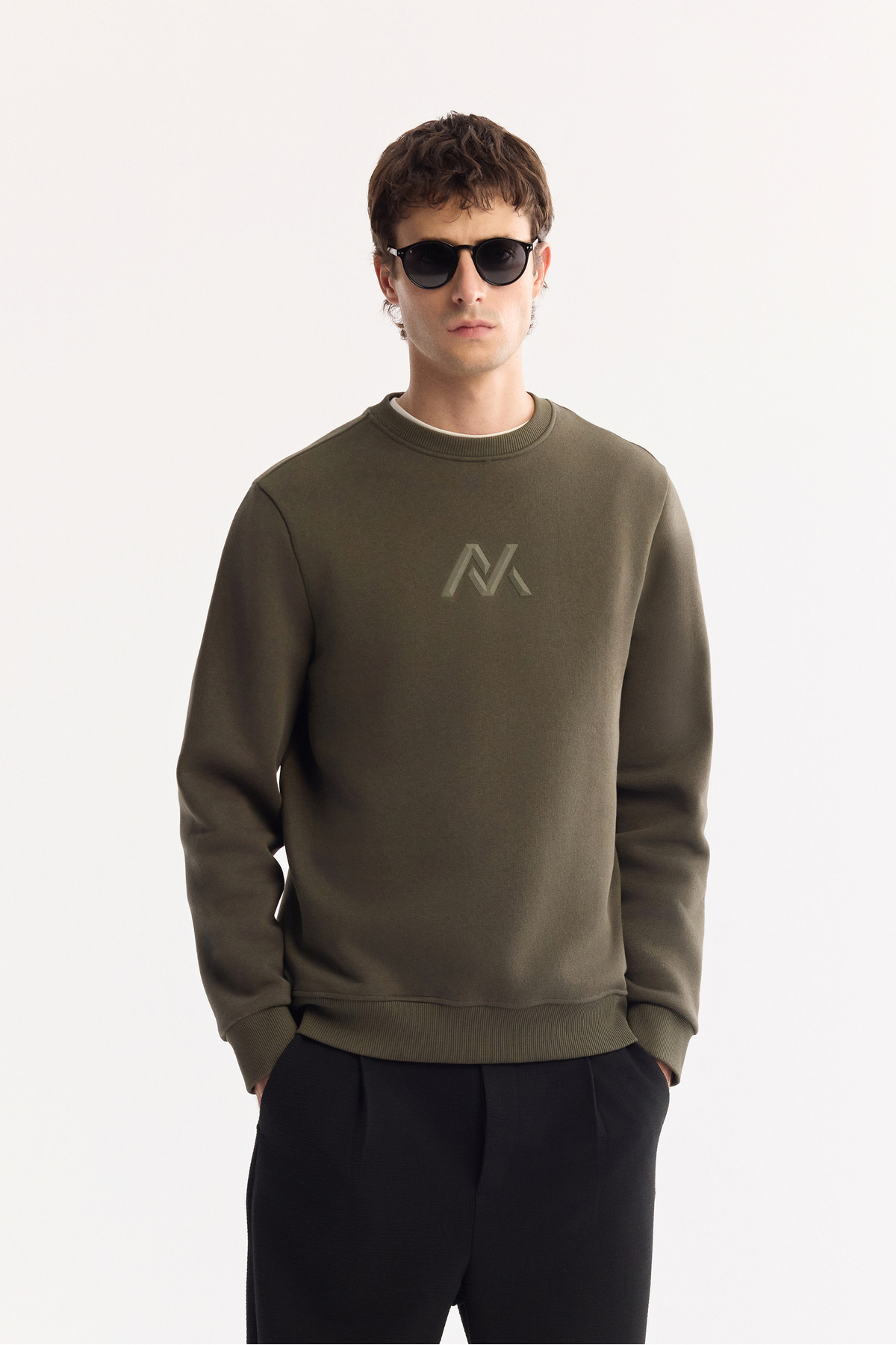 Avva  Erkek Haki Bisiklet Yaka Pamuklu Şardonlu Baskılı Regular Fit Sweatshirt A52Y1327