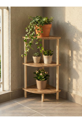 Macco Mobilya 3 Katlı Ahşap Köşeli Çok Amaçlı Çevir Kur Dekoratif Çiçeklik - ...