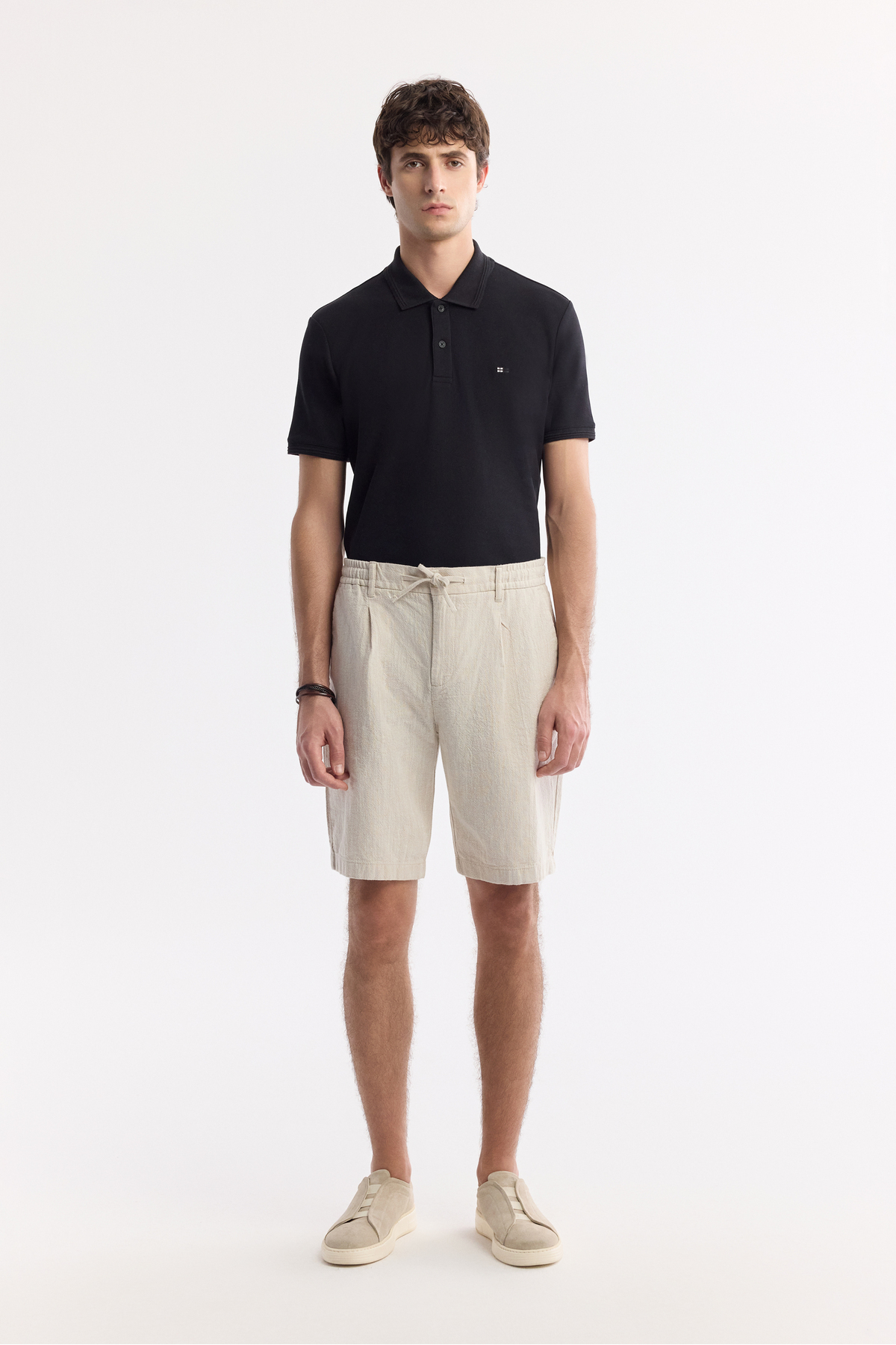 Avva  Erkek Bej Beli Lastikli Keten Karışımlı Relaxed Fit Şort B003731 - Görsel 9