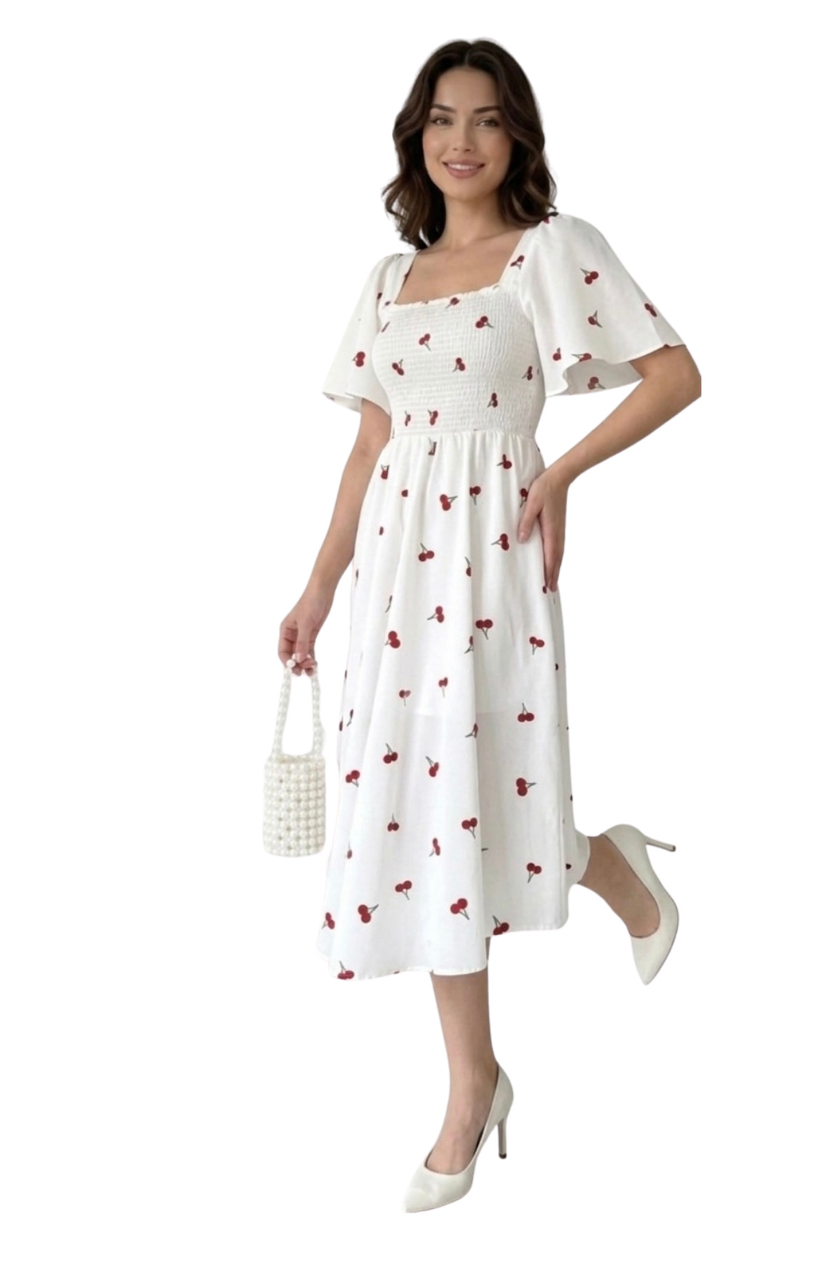 Thiff  Gipeli Kemerli Kare Yaka Elbise Uzun Poplin Elbise - Görsel 3