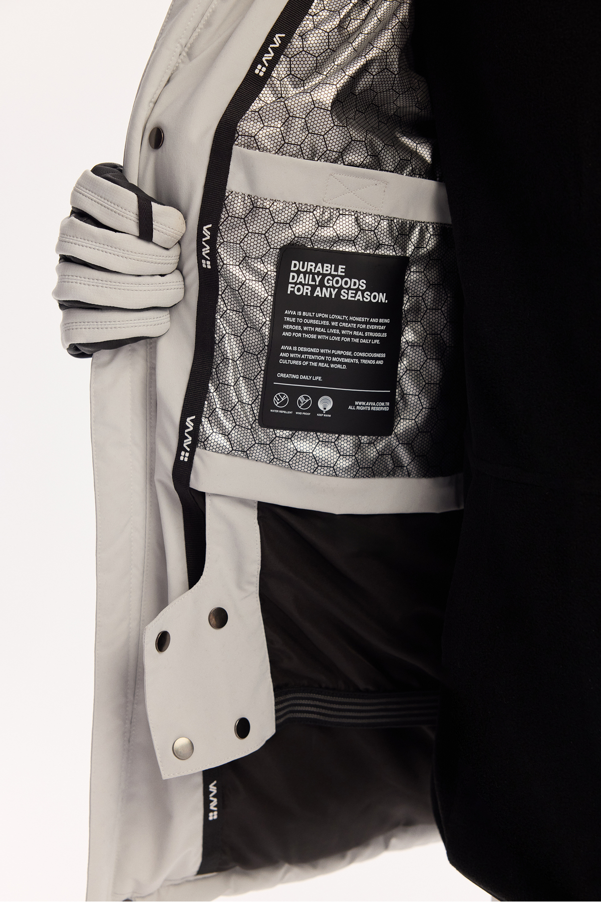 Avva  Erkek Gri Kapüşonlu Su İtici Rüzgar Geçirmez -15°C Dayanıklı Şişme Kayak Montu A52Y6161 - Görsel 5