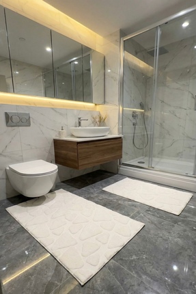 ÇELEBİ HOME TEKSTİL Beyaz Pamuk Banyo Paspası Makinede Yıkanabilir Kaymaz Tab...