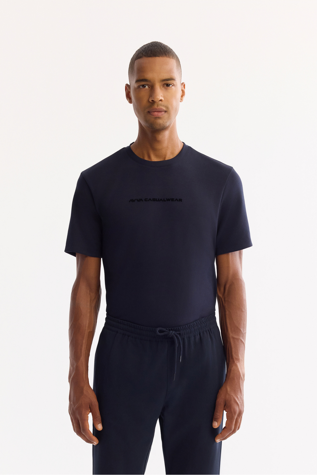 Avva  Erkek Lacivert Beli Lastikli Bağcıklı Duble Paça Jogger Relaxed Fit Pantolon E003000 - Görsel 2