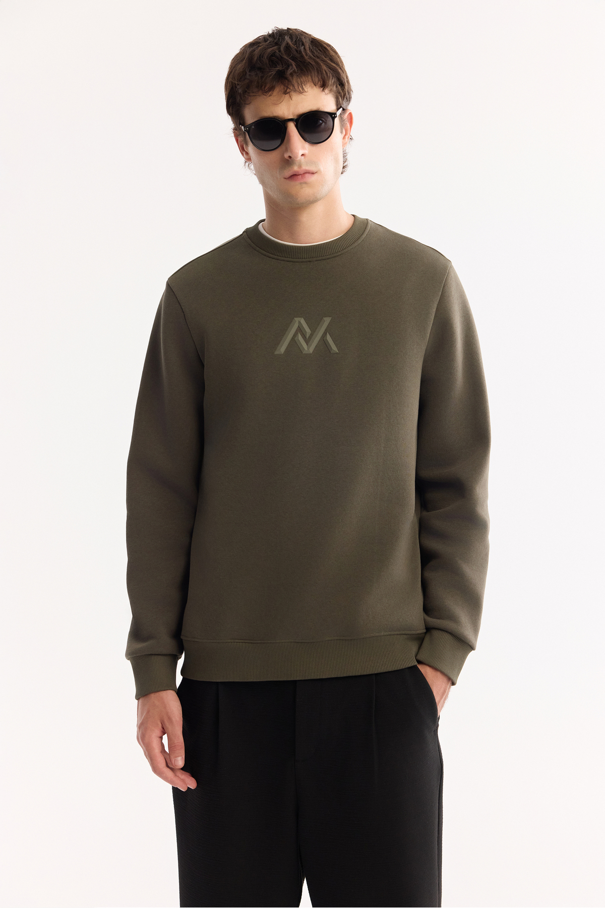 Avva  Erkek Haki Bisiklet Yaka Pamuklu Şardonlu Baskılı Regular Fit Sweatshirt A52Y1327 - Görsel 5