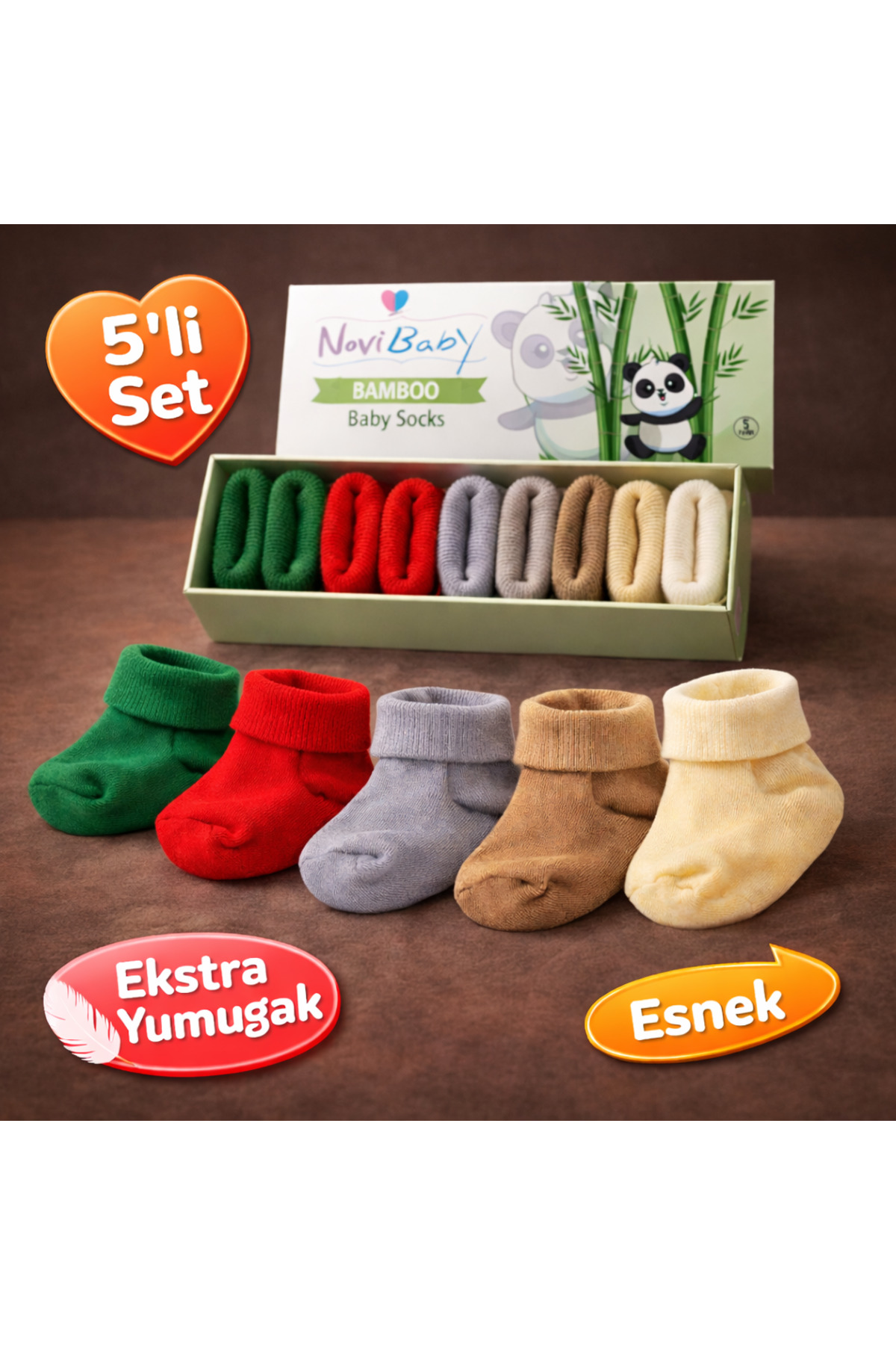 Novibaby 5'li Bambu Yenidoğan Bebek Çorap I Winter I Kız Erkek Bebek Çorabı fotoğrafı 2 (önizleme)
