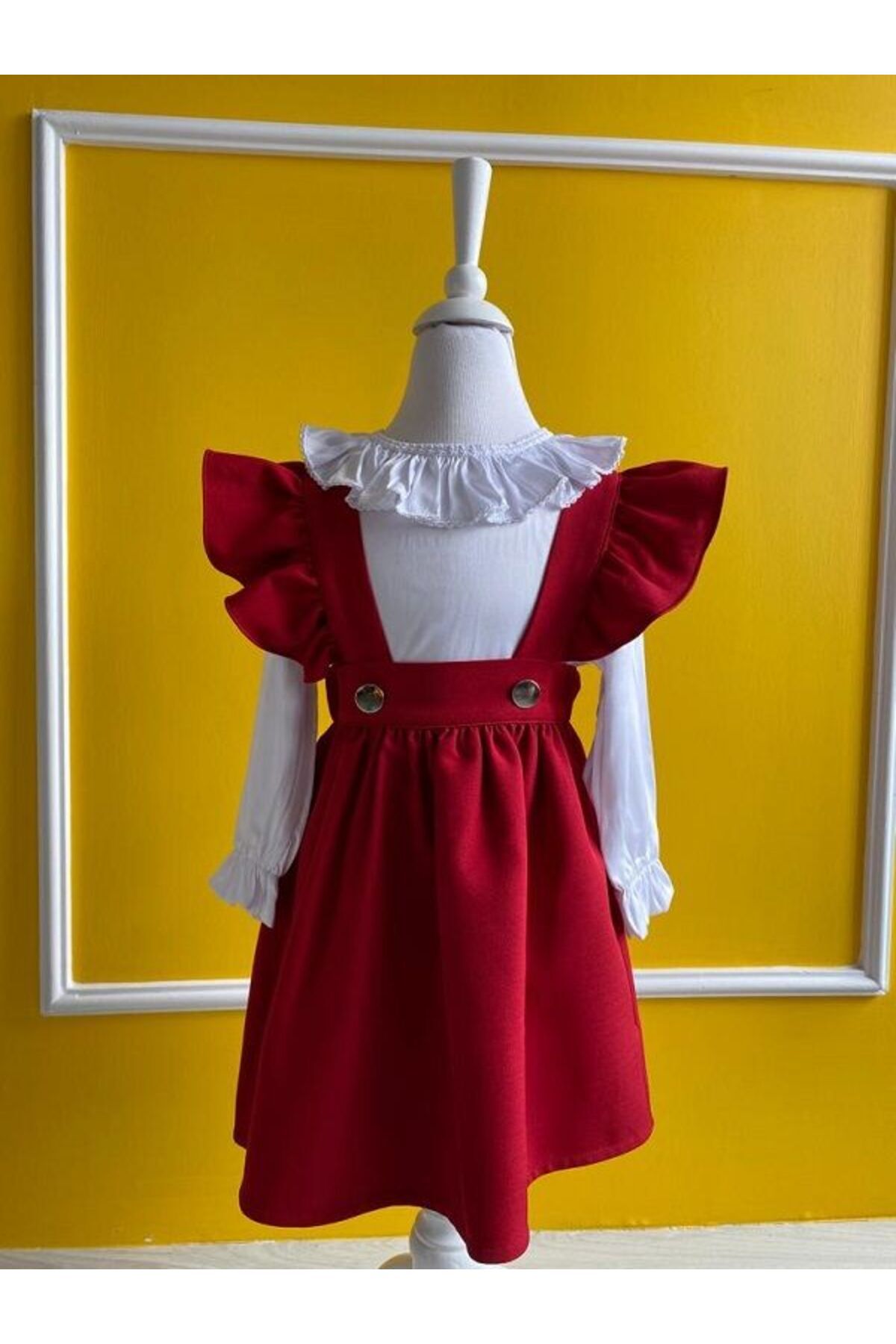Genel Markalar Fırfırlı Gömlekli Kız Bebek Kız Çocuk Kırmızı Elbise fotoğrafı 6 (önizleme)