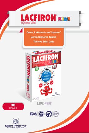 Glion Pharma Lacfiron Kids Demir, Laktoferrin ve Vitamin C İçeren Çiğneme Tab...