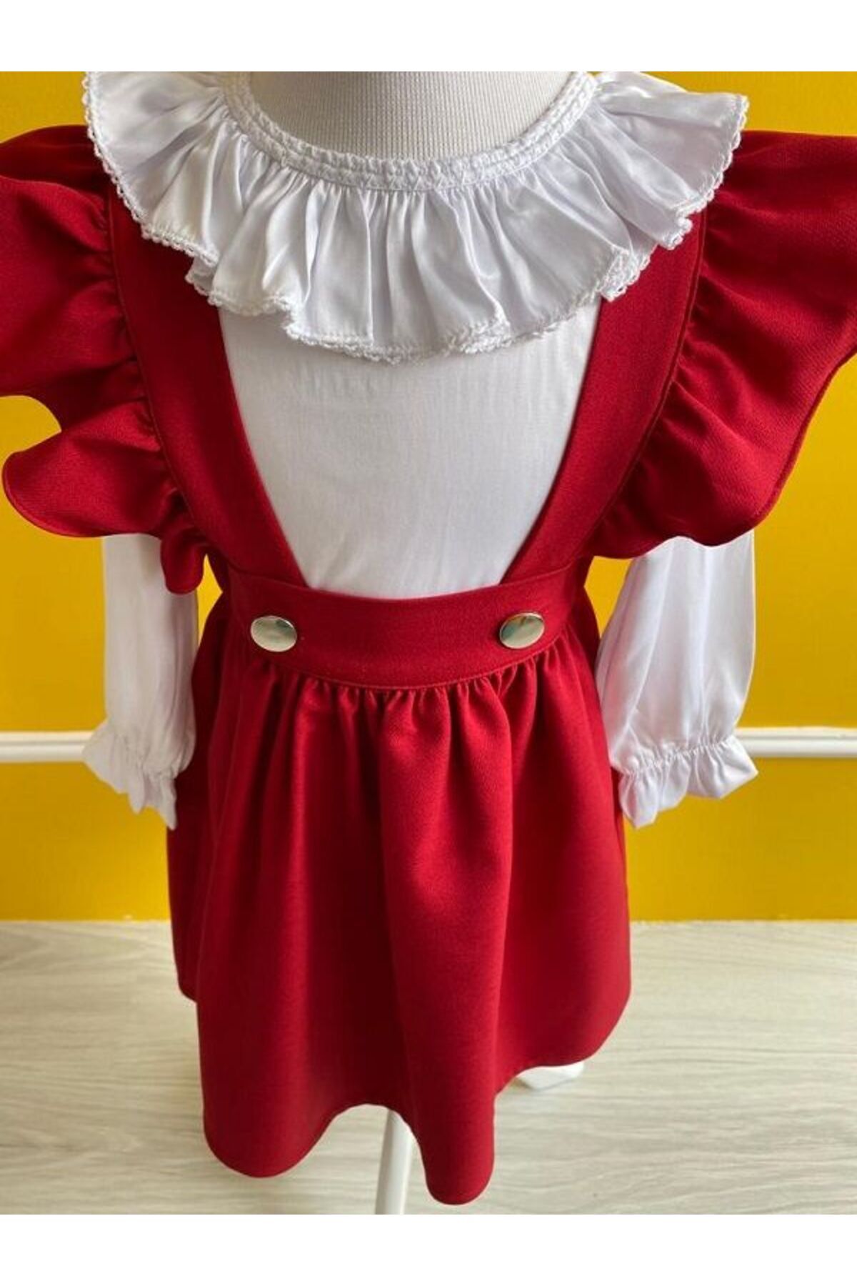 Genel Markalar Fırfırlı Gömlekli Kız Bebek Kız Çocuk Kırmızı Elbise fotoğrafı 5 (önizleme)