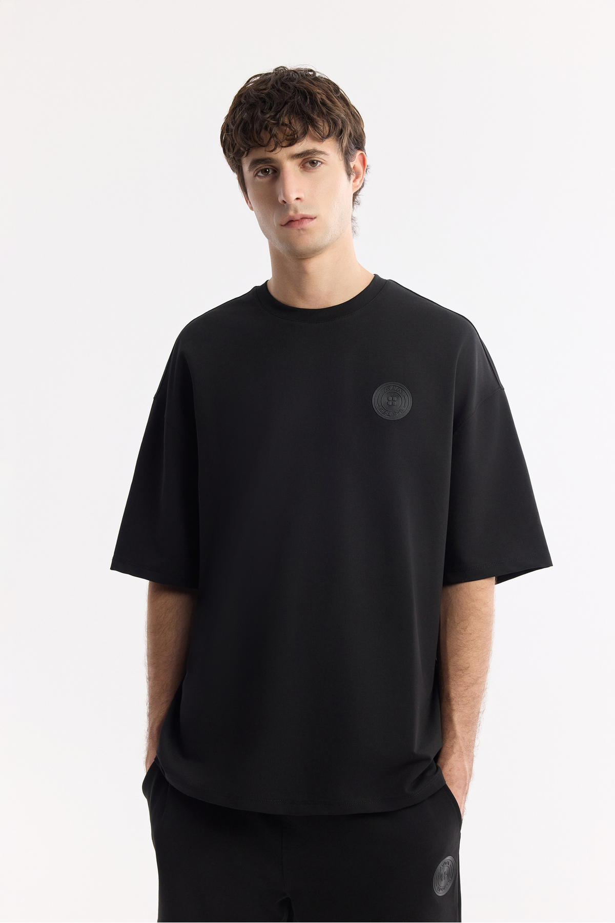 Avva  Erkek Siyah Bisiklet Yaka Baskılı Bi-Stretch 2 İplik Oversize Fit T-Shirt A51Y1082 - Görsel 5