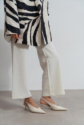 NİŞANTAŞI SHOES Melvin Bej Desenli Mat Bilek Lastik Detay Kadın Topuklu Ayakkabı