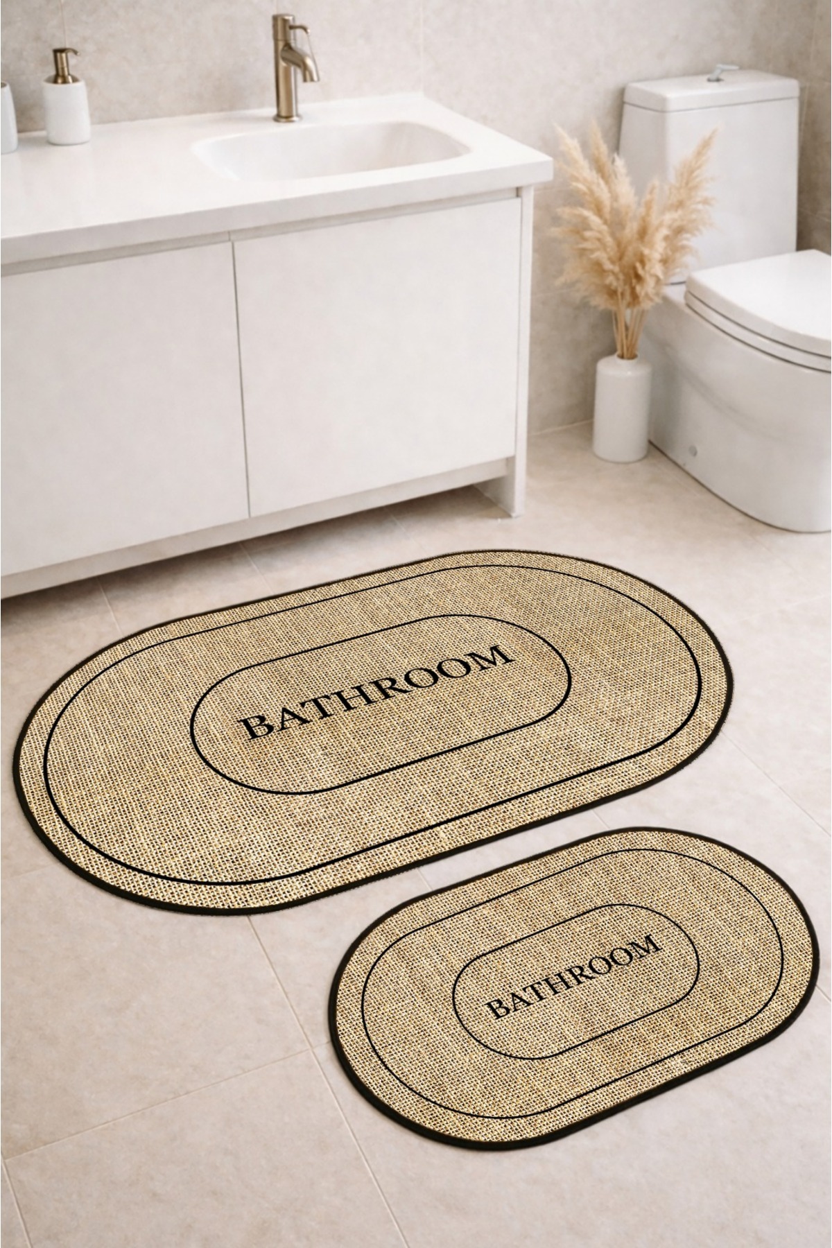 Digital Anti-Slip Washable Bath Modern Bathroom Toilet Set with Jute Look