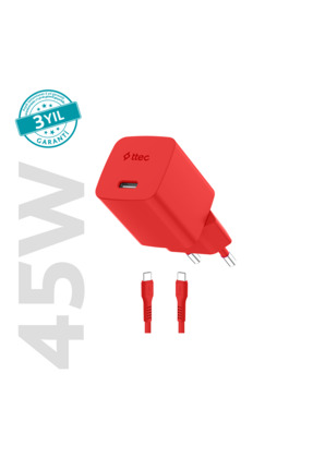 Ttec SmartCharger GAN 45W AVS PD Seyahat Hızlı Şarj Aleti + USB-C - USB-C 3A ...