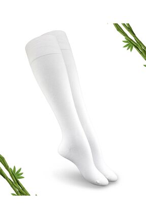 DAYCO Premium Beyaz Renk Kadın Dikişsiz Bambu Dizaltı Çorap (Teni Göstermeyen...